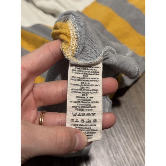 Free People Womens Medium Gray Yellow Striped MVP Peplum Boho Oversized Linen - Picture 6 of 8